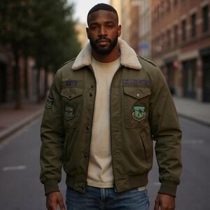Vintage Alpha Industries USAF Field Jacket‎ With Patches Men's Size Small Long